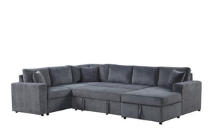 English Elm Rinaldo Corduroy Sleeper Sectional with Storage Chaise and Pocket Coil Cushions Gray B2749S00266