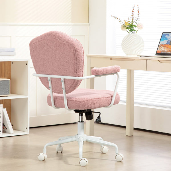 English Elm Homcom Plush Pink Swivel Chair With Teddy Bear Fleece, Rhinestone Accents For Cozy Home Office Comfort W2225P250013