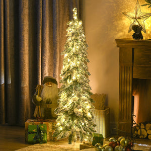 English Elm Homcom 4Ft Tall Prelit Pencil Christmas Tree With 225 Flocked Branches & Dual Led Light Options W2225P249621