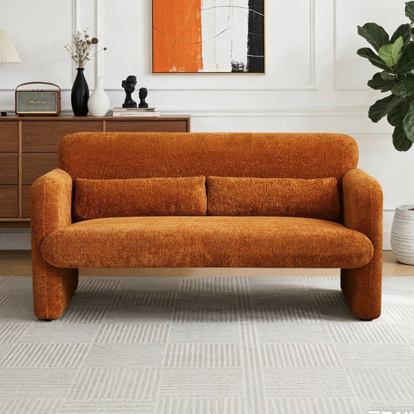 English Elm Best-selling Boucle Cloud Loveseat Velvet Upholstered 2 Seater with Lumbar Pillow Orange W1765P334059