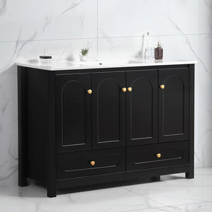 English Elm 48" Matte Black Bathroom Vanity with Ceramic Sink Soft Close Doors and Drawers W3133S00011
