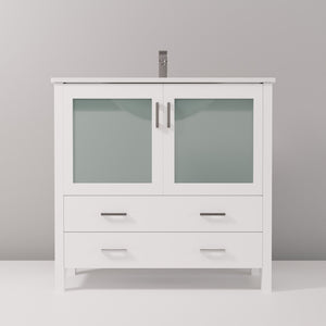 English Elm White 36 in. Bath Vanity with White Ceramic Top, Soft-Close Drawers, Cabinet Storage & Chrome Faucet B2731P260515