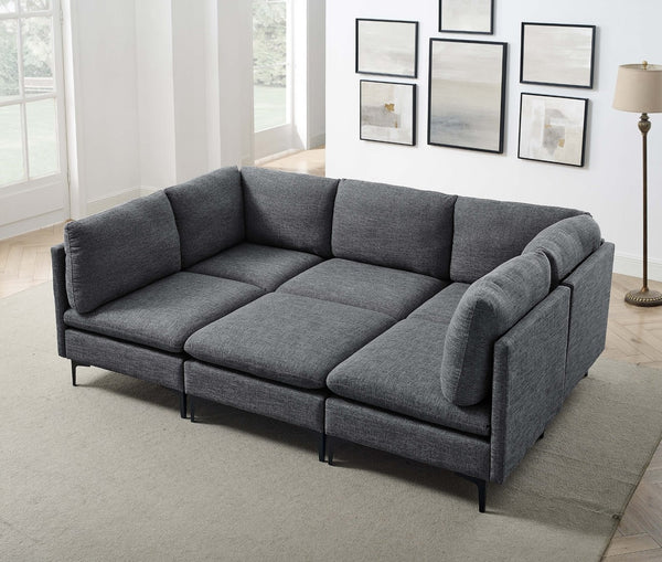 English Elm Linen Upholstered Modular Sectional Sofa with Tall Black Metal Legs for Living Room Dark Gray B2748S00114