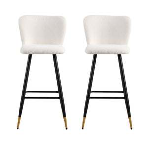 English Elm Christopher Knight Home® - 30'' Modern Barstool with White Fabric Seat, Ergonomic Curved Back, Black Legs & Gold Tips N780P228980W