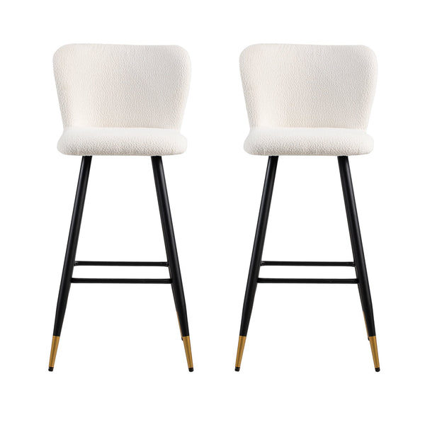 English Elm Christopher Knight Home® - 30'' Modern Barstool with White Fabric Seat, Ergonomic Curved Back, Black Legs & Gold Tips N780P228980W