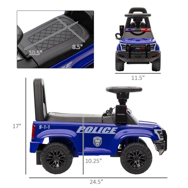 English Elm Aosom Kids Police Truck Ride on with Pa Speaker Under Seat Storage Toddler Toy W2225P200719