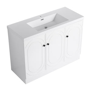 English Elm 48" Freestanding Bathroom Vanity with Thick Resin Sink, Soft-Close Doors, Adjustable Shelves, Durable Finish White W999S00275