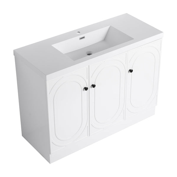 English Elm 48" Freestanding Bathroom Vanity with Thick Resin Sink, Soft-Close Doors, Adjustable Shelves, Durable Finish White W999S00275