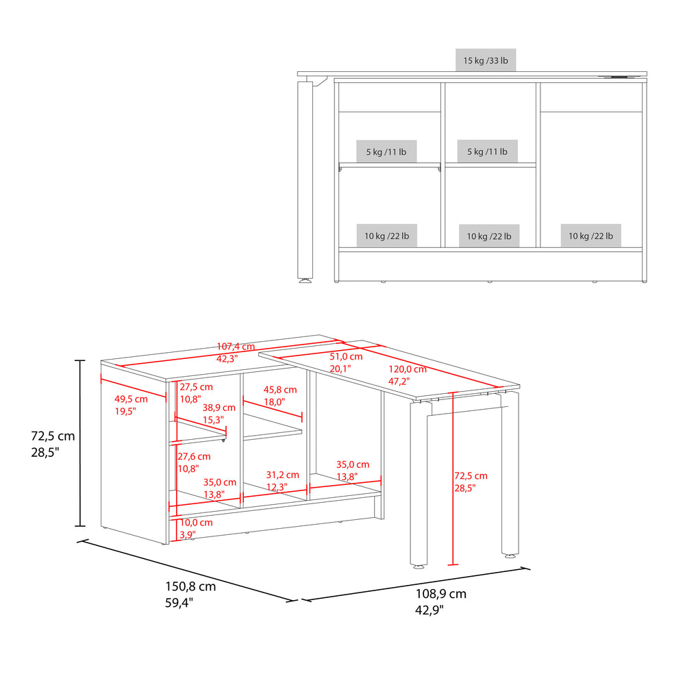 English Elm Desk Rotating L-Shape 28.5" H Black Wengue Corner Workstation with 2 Doors, 5 Shelves & Legs B097S00200