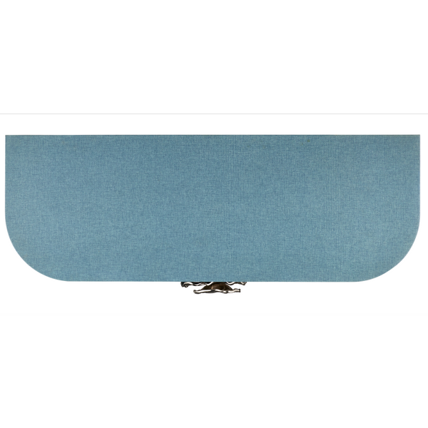 Briallen Blue Demi-Lune Cabinet - Elegant Lacquered Storage with Polished Nickel Floral Details