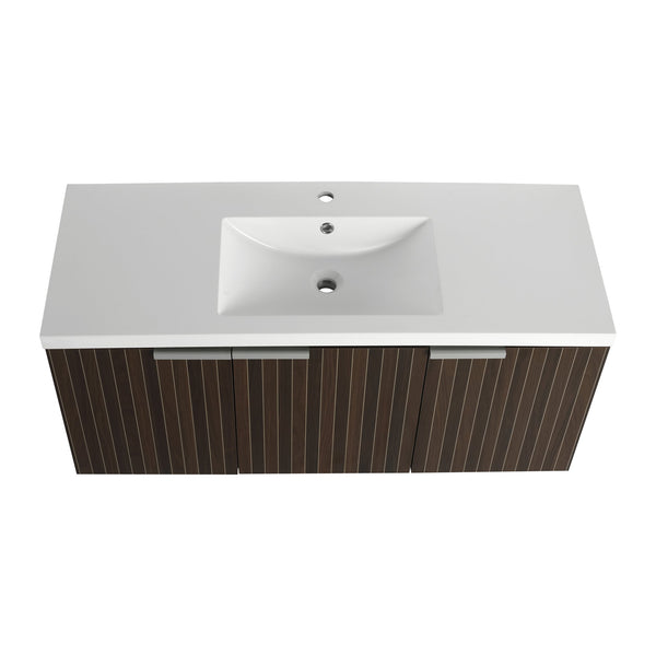 English Elm 48 Inch Silver-Brown Stripe Vanity with Resin Sink, Wall-Mounted 3-Door Storage, Soft-Close Hinges W999P206328