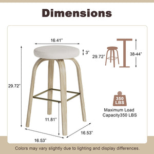 English Elm Swivel Backless Counter Stools Set of 2 with Fabric Seat Bentwood Legs Mid-century Modern Beige W3107P446882