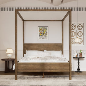 English Elm Christopher Knight Home® - Queen Solid Antique Oak Canopy Bed Frame with High-Density Slats, 800lb Support & 10" Storage Clearance N758Q877980N