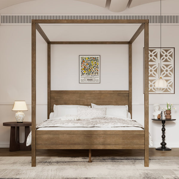 English Elm Christopher Knight Home® - Queen Solid Antique Oak Canopy Bed Frame with High-Density Slats, 800lb Support & 10" Storage Clearance N758Q877980N