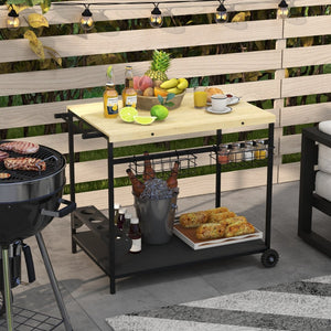 English Elm Outsunny Fir Wood Rolling Bar Cart with Wine Slots Baskets and Powder Coated Frame W2225P200506