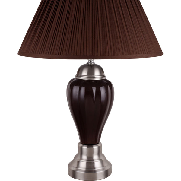 English Elm 27" Elegant Ceramic Table Lamp With Urn Design, Silver & Espresso Finish, Linen Shade & 3-Way Switch B072116114