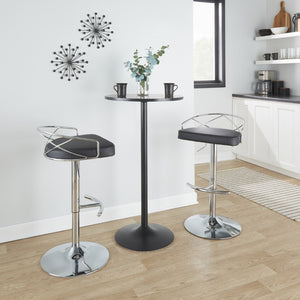 English Elm Adjustable Swivel Barstools Mid-century Modern Walnut and Cream Faux Leather Set of 2 B202S02169