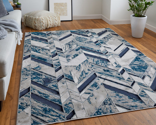 Feizy Rugs Indio Modern Low Pile Herringbone Rug - Durable, Stain Resistant, Pet-friendly For Stylish Spaces Ivory,Blue,Gray Polyester,Polypropylene Ind39h1fnvybgej00