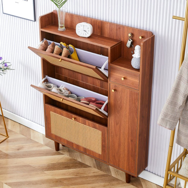 English Elm The Slim Mdf Entryway Shoe Cabinet with Metal Legs and Open Top Storage Platform W3875P387146