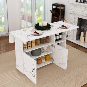 English Elm Multi-Functional Folding Table with Wheels and Hidden Shelves, 47" Space-Saving Desk for Small Rooms White W2700P342543