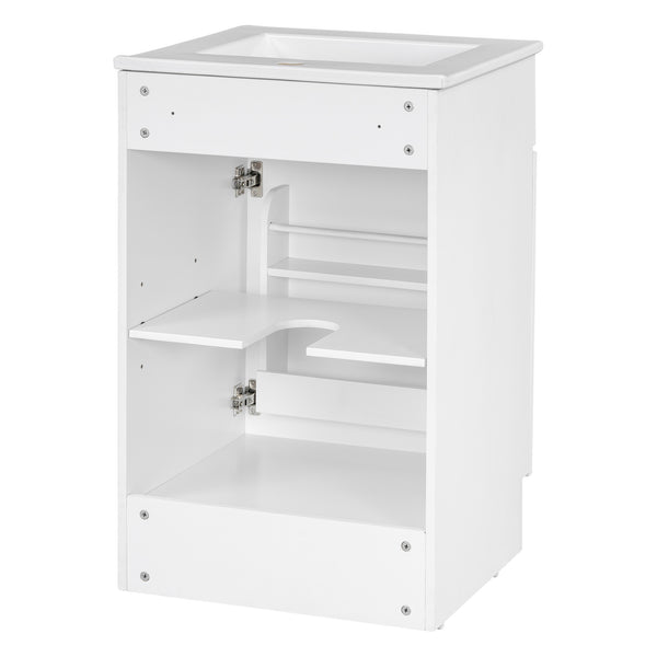 English Elm Christopher Knight Home® - 20" Bathroom Vanity with Ceramic Sink and Soft-Close Door, Gold Knob, Adjustable Shelf Storage White N759P237946K