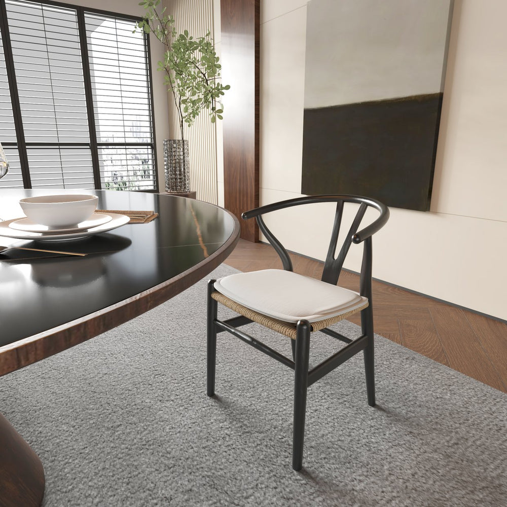 English Elm Wishbone Beech Wood Dining Chairs Set of 2 with Ergonomic Armrests, Beige Cushion, Mid-Century Flair W2812P306981