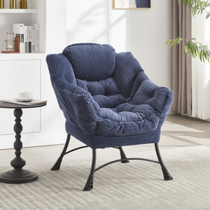 English Elm Lazy Chair Plush Ottoman Lounge Chair with Ergonomic Back, Side Pocket, Steel Frame Comfort Navy Blue W640P271552