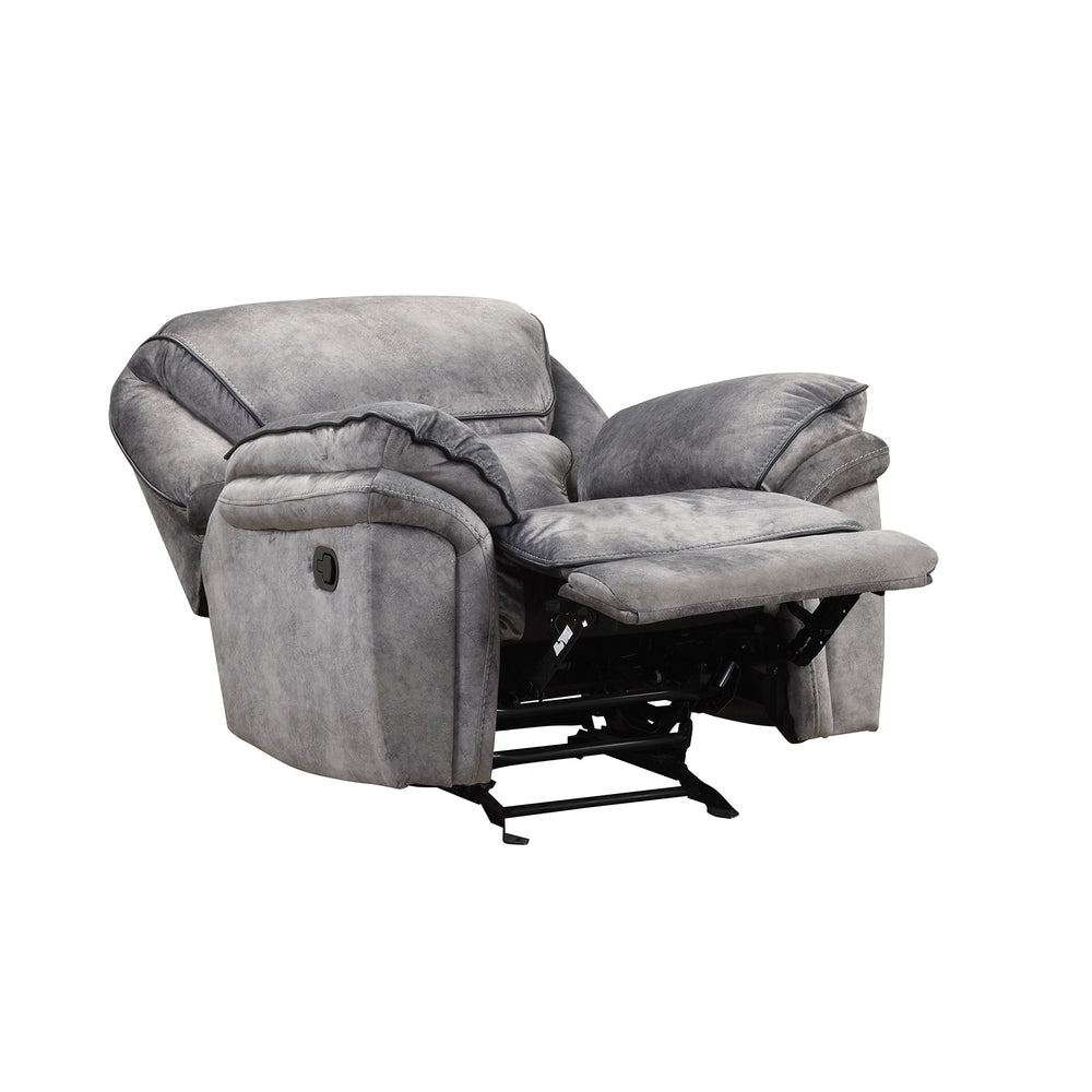 English Elm Gray Gray Transitional Leatherette Manual Recliner with Pillow-Top Arms, Contrast Welt & Drop-Down Table B2741P385168