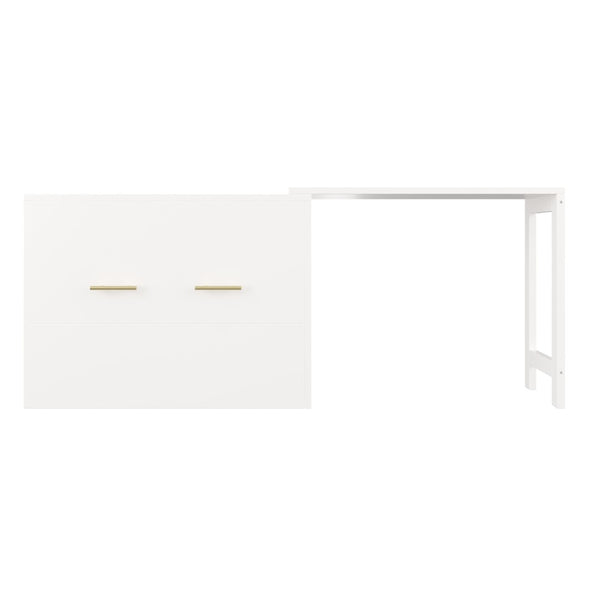 English Elm Twin Size Murphy Chest Bed With Foldable Cushion & Adjustable Desk - Space-Saving White Dresser Unit N733P272603W-GIGA