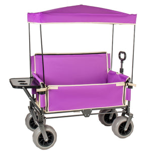 English Elm 3-in-1 Collapsible Wagon with Canopy Bench Tabletop and All-terrain Wheels for Camping Purple W2932P417653