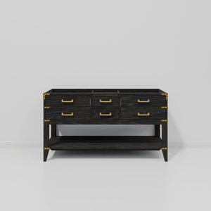 English Elm Black Oak Double Bath Vanity – Elegant 60" W X 22" D, Soft-Close Drawers, Fully Assembled Cabinet B2731P261031