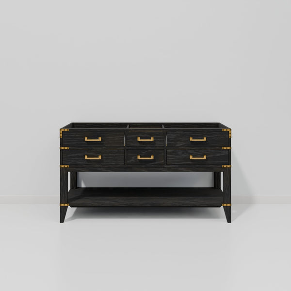 English Elm Black Oak Double Bath Vanity – Elegant 60" W X 22" D, Soft-Close Drawers, Fully Assembled Cabinet B2731P261031