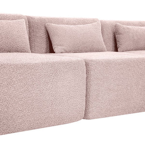 English Elm 144" Upholstered L-Shape Sofa with Bouclé Fabric, Plush Pocket-Spring Seats & Five Pillows for Living Room Pink N719S001850P