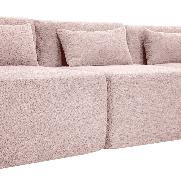 English Elm 144" Upholstered L-Shape Sofa with Bouclé Fabric, Plush Pocket-Spring Seats & Five Pillows for Living Room Pink N719S001850P