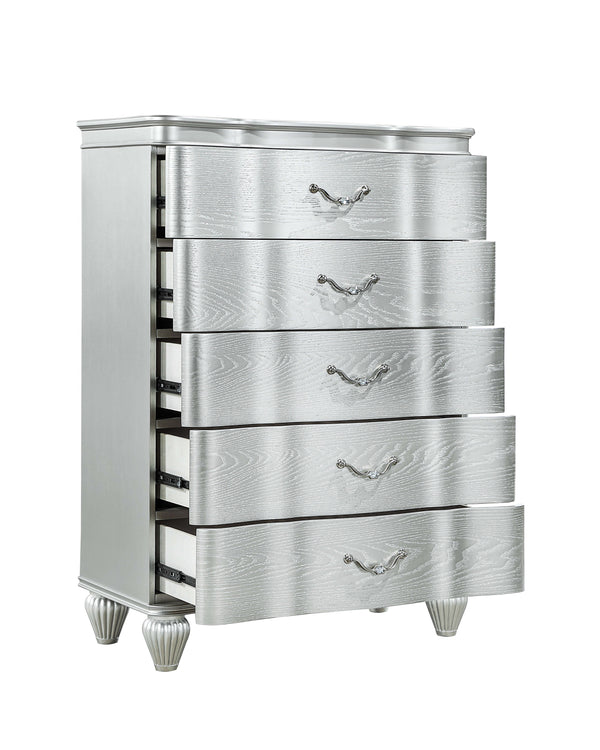 English Elm Landmark 5-Drawer Chest In Sleek Silver Finish - Classic Traditional Design For Space-Saving Storage G150109013