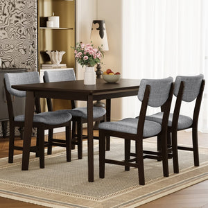 English Elm Rustic Farmhouse Five Piece Dining Set Rubberwood Legs Upholstered Chairs for Kitchen Espresso N752S000089P