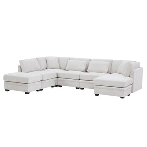 English Elm Christopher Knight Home® - 7-Piece Reversible Modular Corner Sectional - Beige Fabric, Flexible Seating For Modern Living Spaces N771P345839_N771P345840_N771P345841_N771P345842M