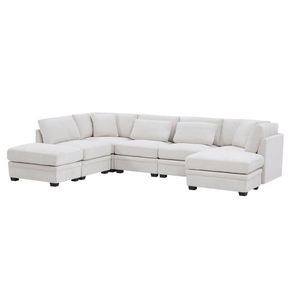 English Elm Christopher Knight Home® - 7-Piece Reversible Modular Corner Sectional - Beige Fabric, Flexible Seating For Modern Living Spaces N771P345839_N771P345840_N771P345841_N771P345842M