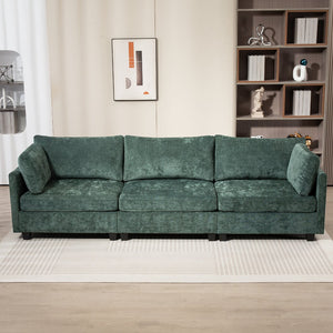 English Elm 111.42*32.28" XXL 3-Seater Chenille Sofa with Ultra-Soft Cushions, High-Rebound Comfort & Sturdy Black Legs Dark Green W2715S00002