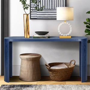 English Elm 60'' Elegant Thick Top Entryway Table with Curved Legs, Oval 60in Surface for Lamps & Decor, Versatile Mounting Decisions Navy Blue W1445P225046