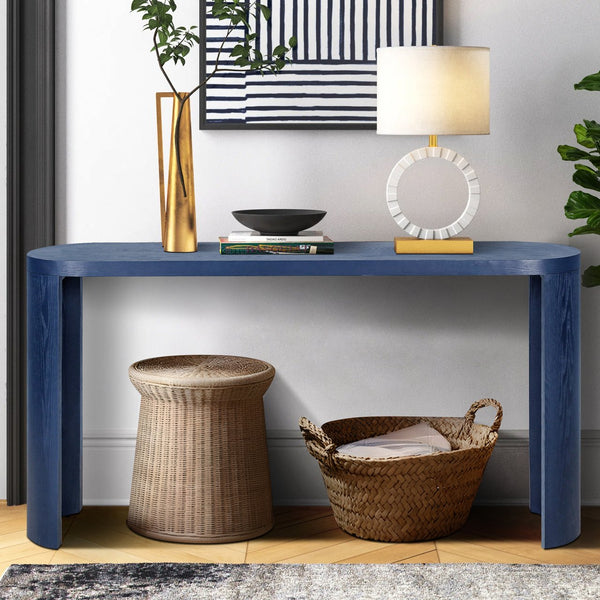 English Elm 60'' Elegant Thick Top Entryway Table with Curved Legs, Oval 60in Surface for Lamps & Decor, Versatile Mounting Decisions Navy Blue W1445P225046