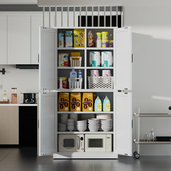 English Elm White Powder-coated Steel Pantry Cabinet with Adjustable Shelves for Kitchen or Bath T2398P413027
