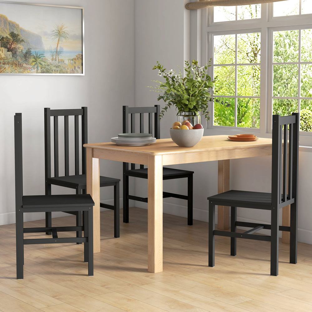 English Elm Homcom Farmhouse Armless Dining Chairs Set Of 4 - Rustic Black Slat Back Design, Space-Saving Comfort W2225P173889
