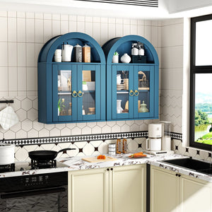 English Elm Wall Mounted Arched Cabinet Tempered Glass Doors Led Lighting Adjustable Shelves Bathroom Turquoise T3210P471552