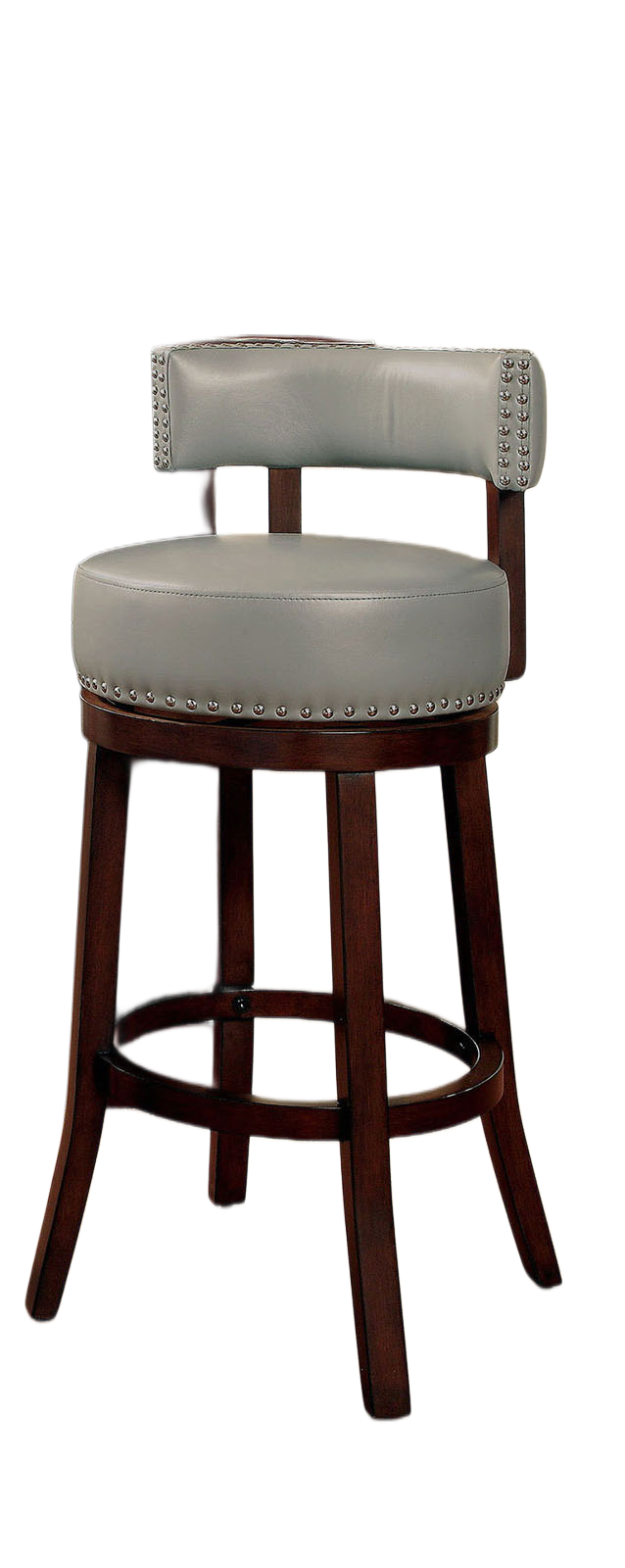 English Elm Bar Chairs Set Of 2 - Elegant Gray Upholstered Stools With Dark Oak Legs & Nailhead Trim For Comfort B2741P339272