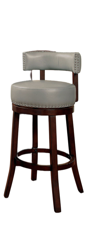 English Elm Bar Chairs Set Of 2 - Elegant Gray Upholstered Stools With Dark Oak Legs & Nailhead Trim For Comfort B2741P339272