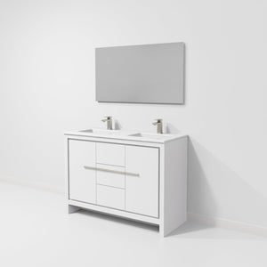 English Elm White Double Bath Vanity With Cultured Marble Top, Gun Metal Faucet & 43” Mirror – Elegant Upgrade! B2731S01719-GIGA