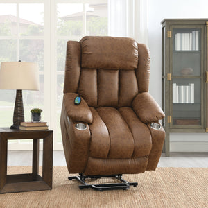 English Elm Pacay Faux Leather Aire Power Recliner with Lift, Heat & Massage, Pocket Coil Seat, Cup Holders Brown 35.1 L x 30.8 W x 30.4 H B2726P245483