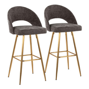 English Elm Fixed-height Metal Frame Barstools with Upholstered Seats and Geometric Footrest Set of 2 Gold,Grey B202S01935