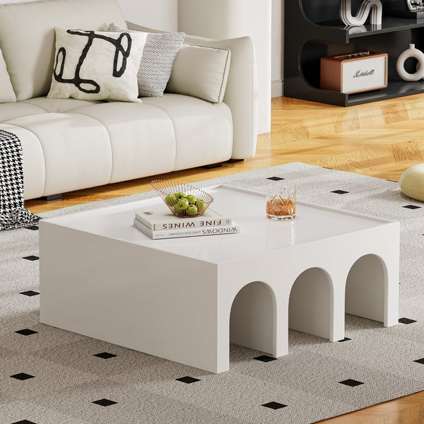 English Elm Multifunctional 4-Tier Bookshelf & Coffee Table – Modern Minimalist Living Room Organizer with Display and Storage White W1801137471